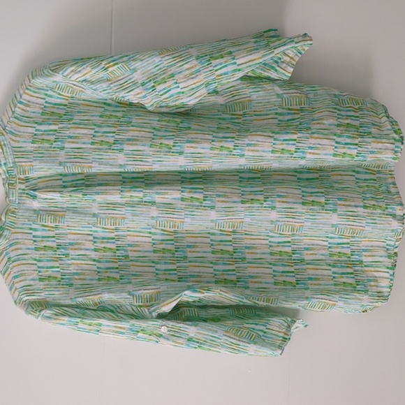 APNY Linen Abstract Geo Green And White Print Roll Tab Sleeves Women's Top XL - Picture 5 of 5